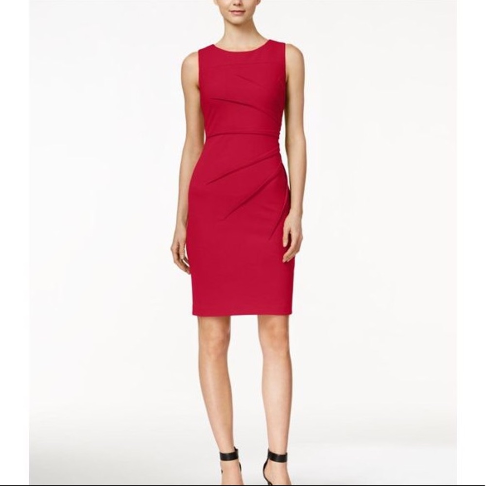 Red Calvin Klein Front Pleat Sheath Dress